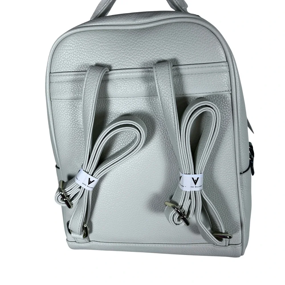 Vanessa Williams Womens White Pebble Leather Mini Backpack‎ V Logo Front Zip